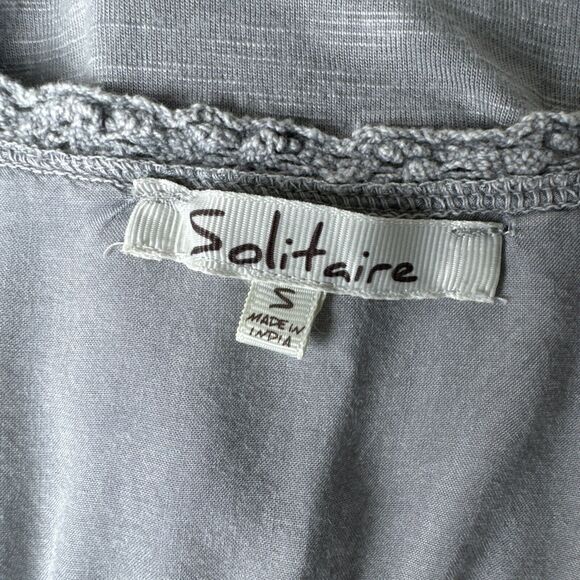 Solitaire Top Womens Small Gray Crochet Embroidered Cottagecore Boho Casual Chic - Picture 2 of 16